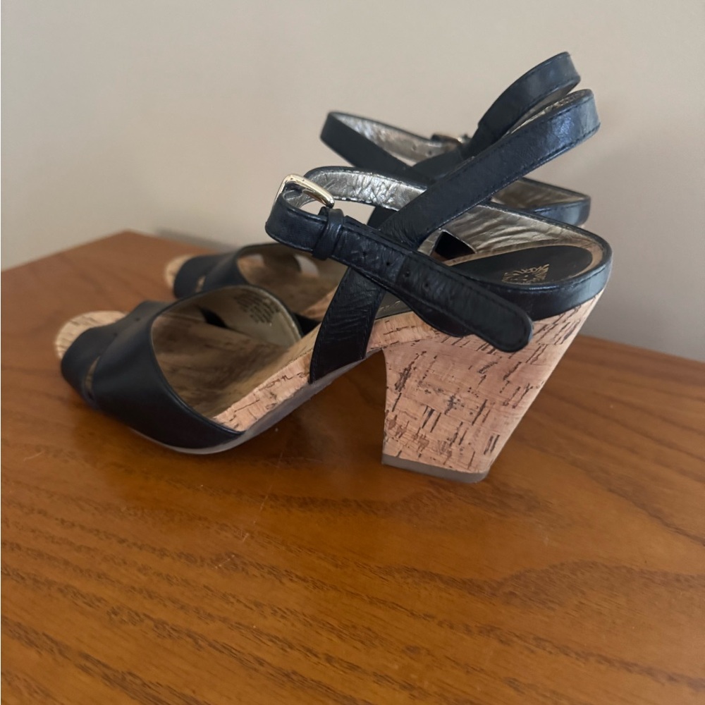 Anne Klein flex black heels with cork bottom.